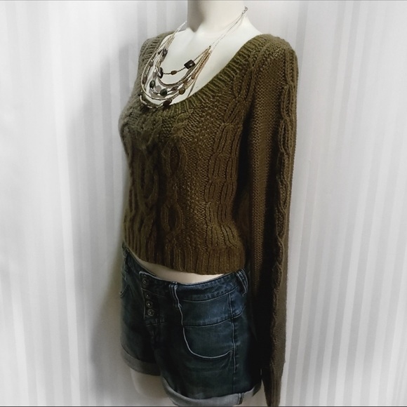Guinevere green cropped alpaca / Marino wool sweater size XS Anthropology - Picture 3 of 10